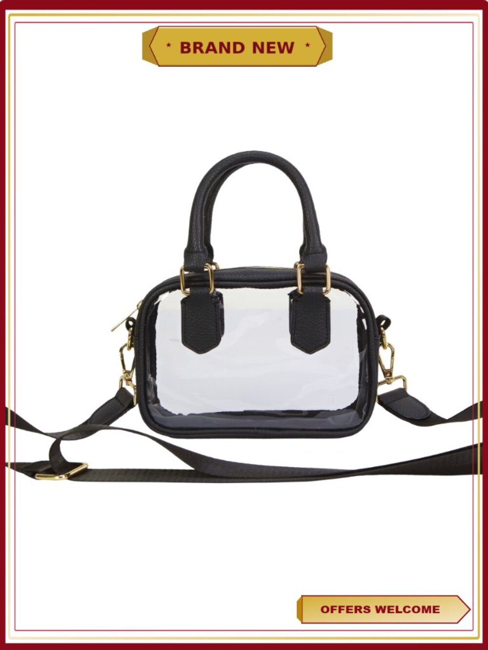 Clear Handbag with Black Accents Customizable Transparent Purse for Stadiums